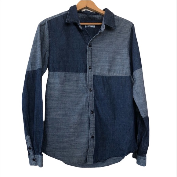 Epic Thread color block chambray shirt size large - Picture 1 of 6